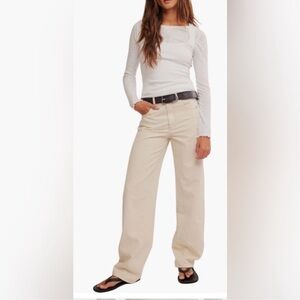 FREE PEOPLE WE THE FREE ASTER SEAMED RELAXED STRAIGHT LEG CREAM JEANS NWT